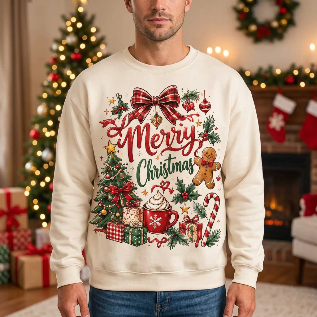 Male gingerbread and cocoa Christmas sweatshirt mockup