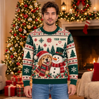 Male golden retriever Christmas sweatshirt mockup