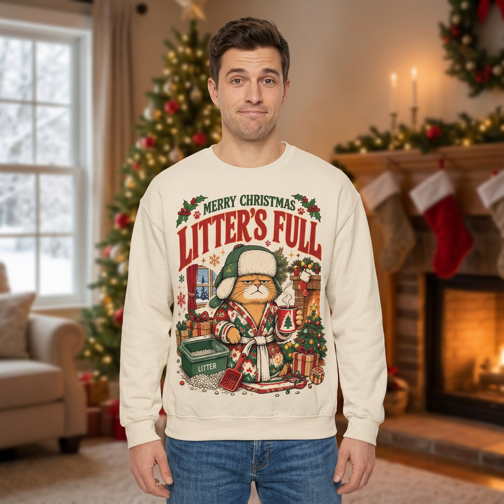 Male grumpy cat Christmas sweatshirt mockup