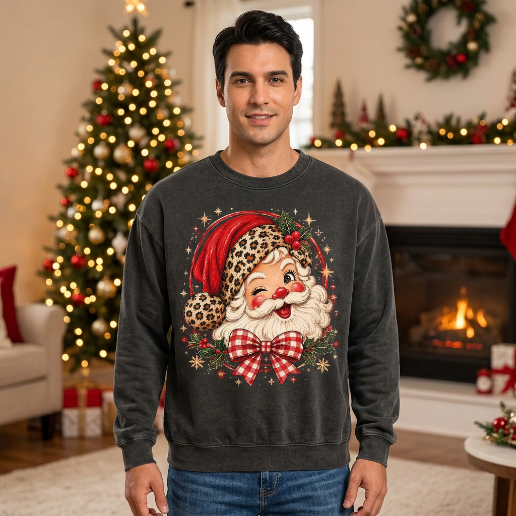 Male leopard Santa sweatshirt mockup