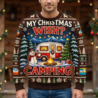 Male model wearing Christmas camping sweater