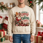Male model wearing Fueled by Coffee and Christmas Cheer sweatshirt