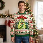 Male model wearing the alien UFO Christmas sweater