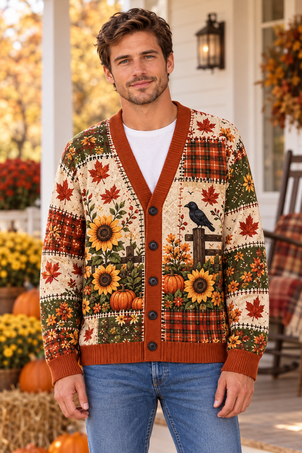 Male model wearing the autumn cardigan