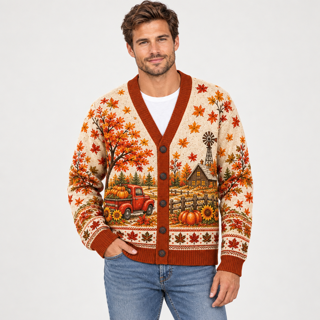 Male model wearing the autumn cardigan