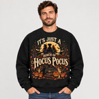 Male model wearing the black Hocus Pocus sweatshirt