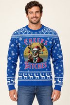 Male model wearing the blue Cheers Bitches sweater