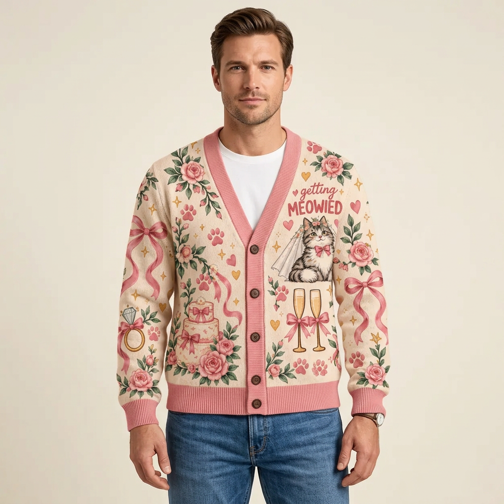 Male model wearing the cardigan