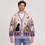 Male model wearing the Celestial Lavender cardigan