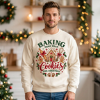 Male model wearing the Christmas baking sweatshirt