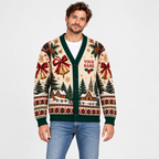 Male model wearing the Christmas cardigan