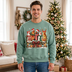 Male model wearing the Christmas chicken sweatshirt