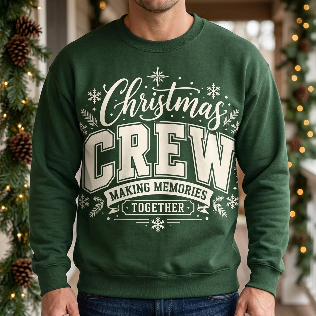 Male model wearing the Christmas Crew sweatshirt