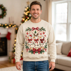 Male model wearing the Christmas goose sweatshirt