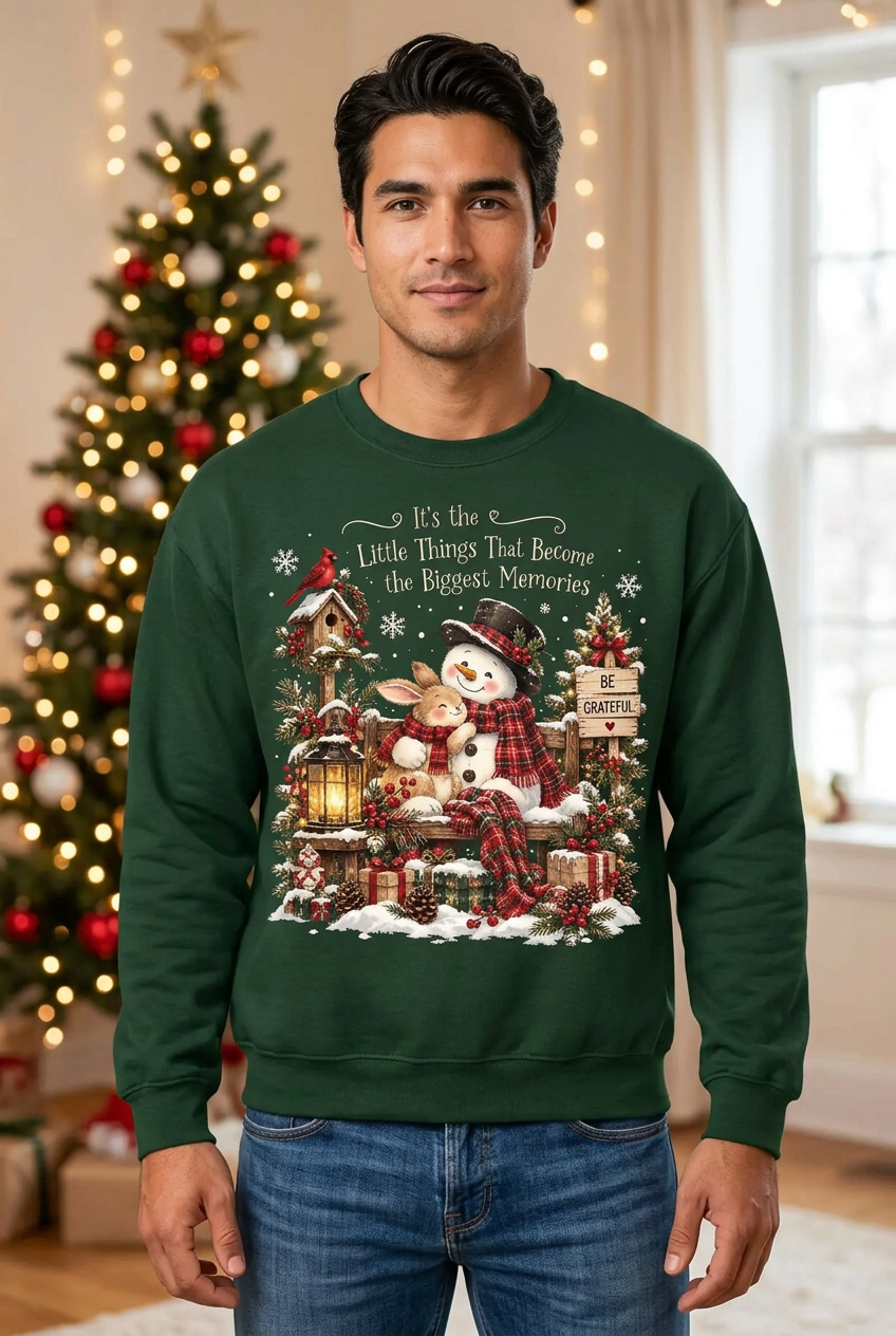 Male model wearing the Christmas Memories sweatshirt