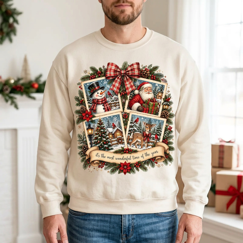 Male model wearing the Christmas sweatshirt