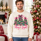 Male model wearing the Christmas-tree sweatshirt