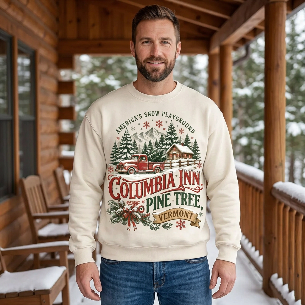 Male model wearing the Columbia Inn sweatshirt