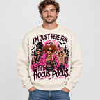 Male model wearing the cream Hocus Pocus sweatshirt