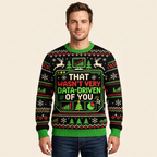 Male model wearing the data-driven Christmas sweater