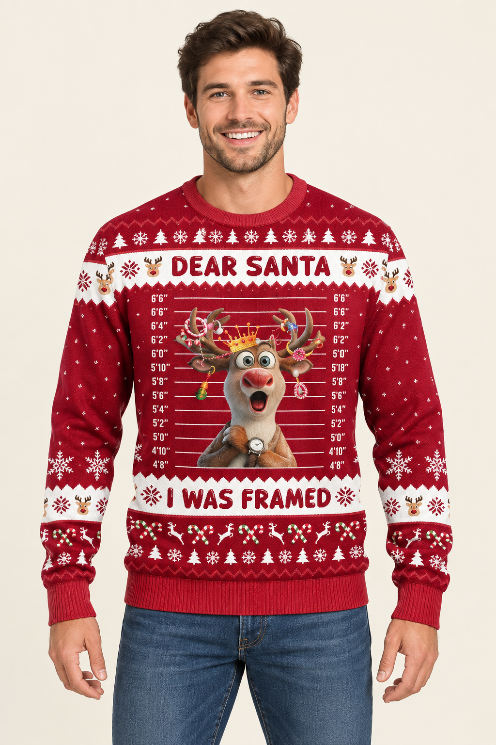 Male model wearing the Dear Santa sweater