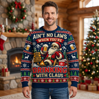 Male model wearing the Drinking With Claus Christmas sweater