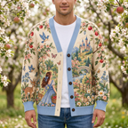 Male model wearing the fairytale cottage cardigan