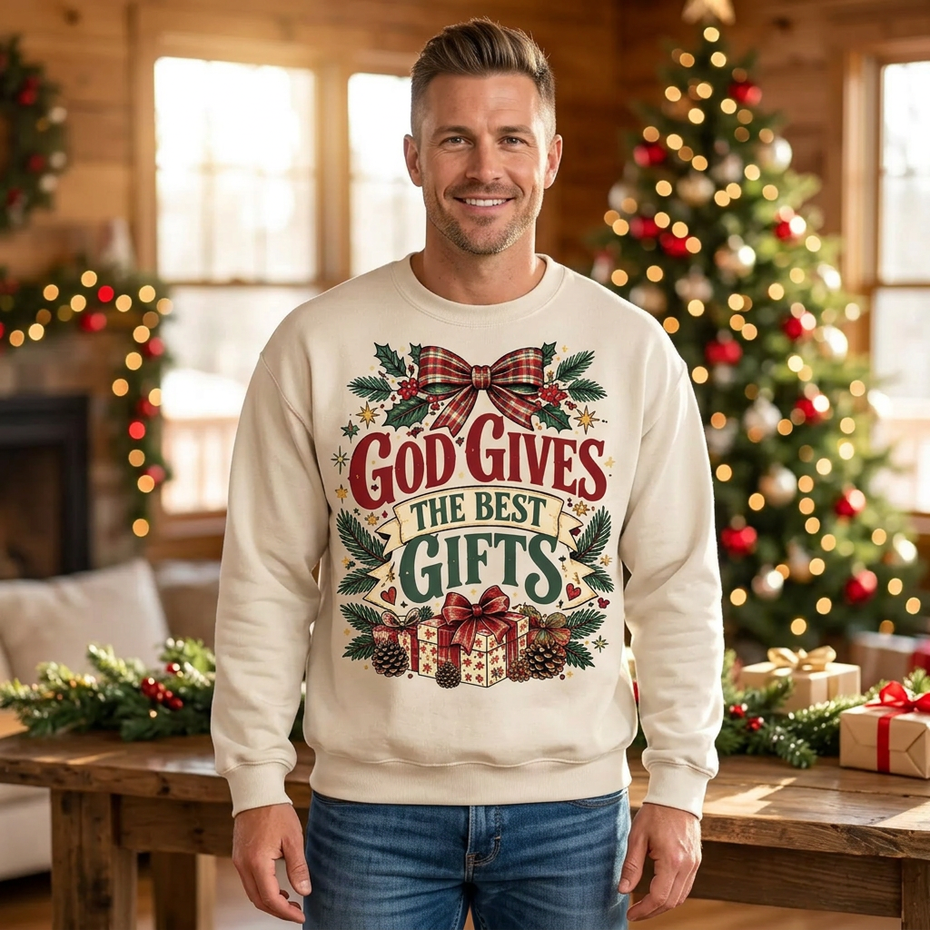Male model wearing the God Gives the Best Gifts sweatshirt