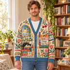 Male model wearing the Good Things Take Time cardigan