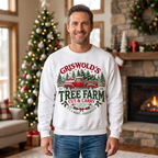 Male model wearing the Griswold’s Tree Farm sweatshirt