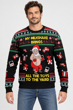 Male model wearing the My Milkshake Christmas sweater
