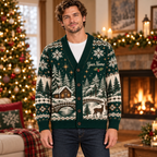 Male model wearing the Nordic holiday cardigan