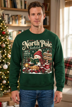 Male model wearing the North Pole Book Club sweatshirt