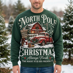 Male model wearing the North Pole Christmas sweatshirt