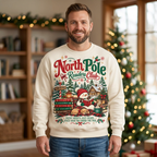 Male model wearing the North Pole Readers Club sweatshirt
