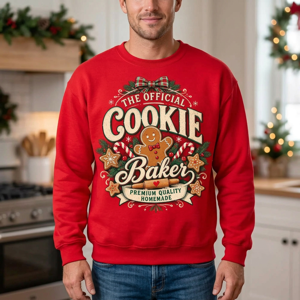 Male model wearing The Official Cookie Baker sweatshirt
