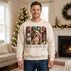 Male model wearing the Oh Come Let Us Adore Him sweatshirt