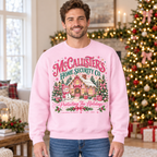 Male model wearing the pink McCallister’s sweatshirt