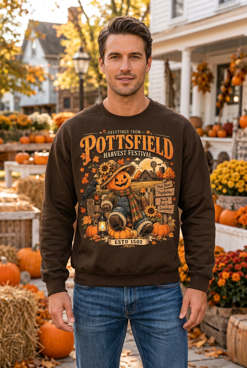 Male model wearing the Pottsfield sweatshirt