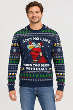 Male model wearing the Santa Christmas sweater