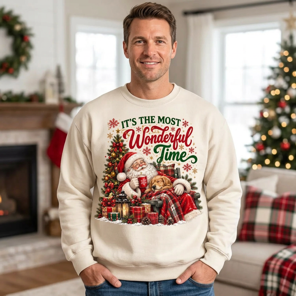 Male model wearing the Santa Christmas sweatshirt