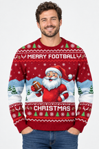 Male model wearing the Santa Merry Football sweater