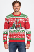Male model wearing the Santa Playing Golf sweater