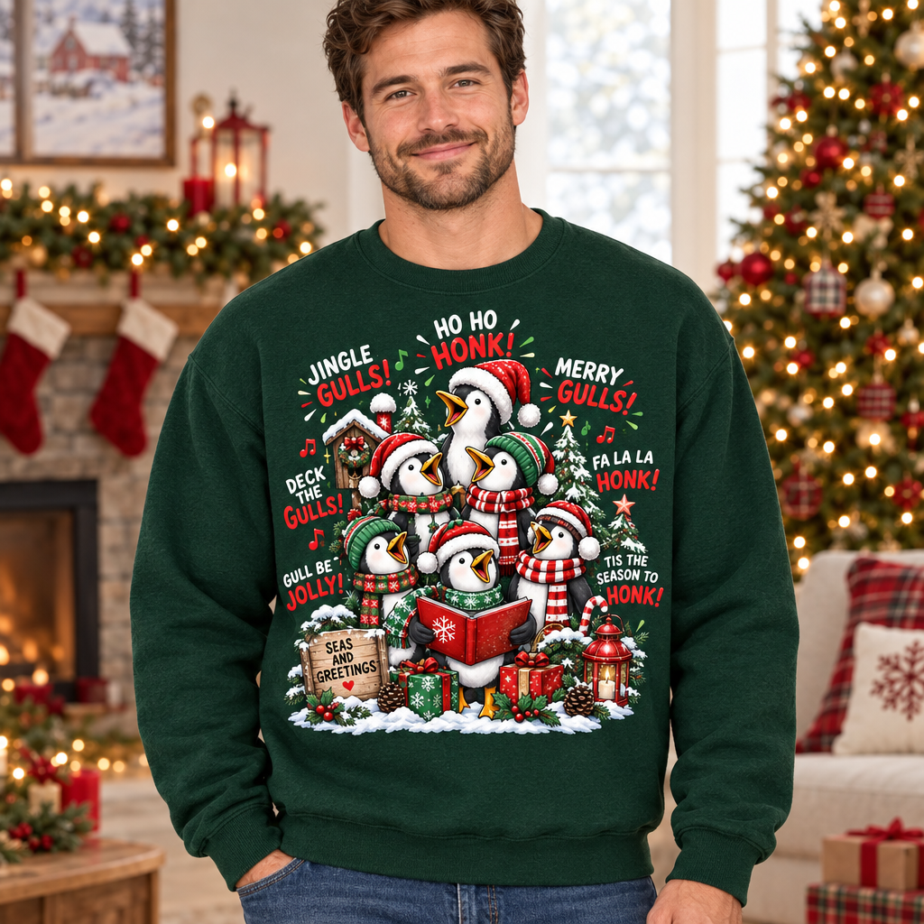 Male model wearing the Seas and Greetings sweatshirt