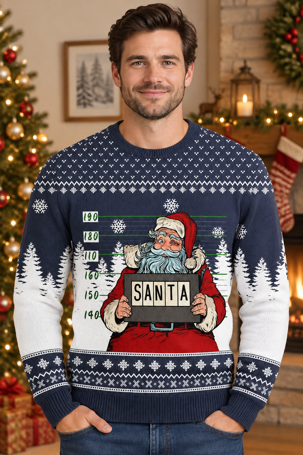 Male model wearing the sweater