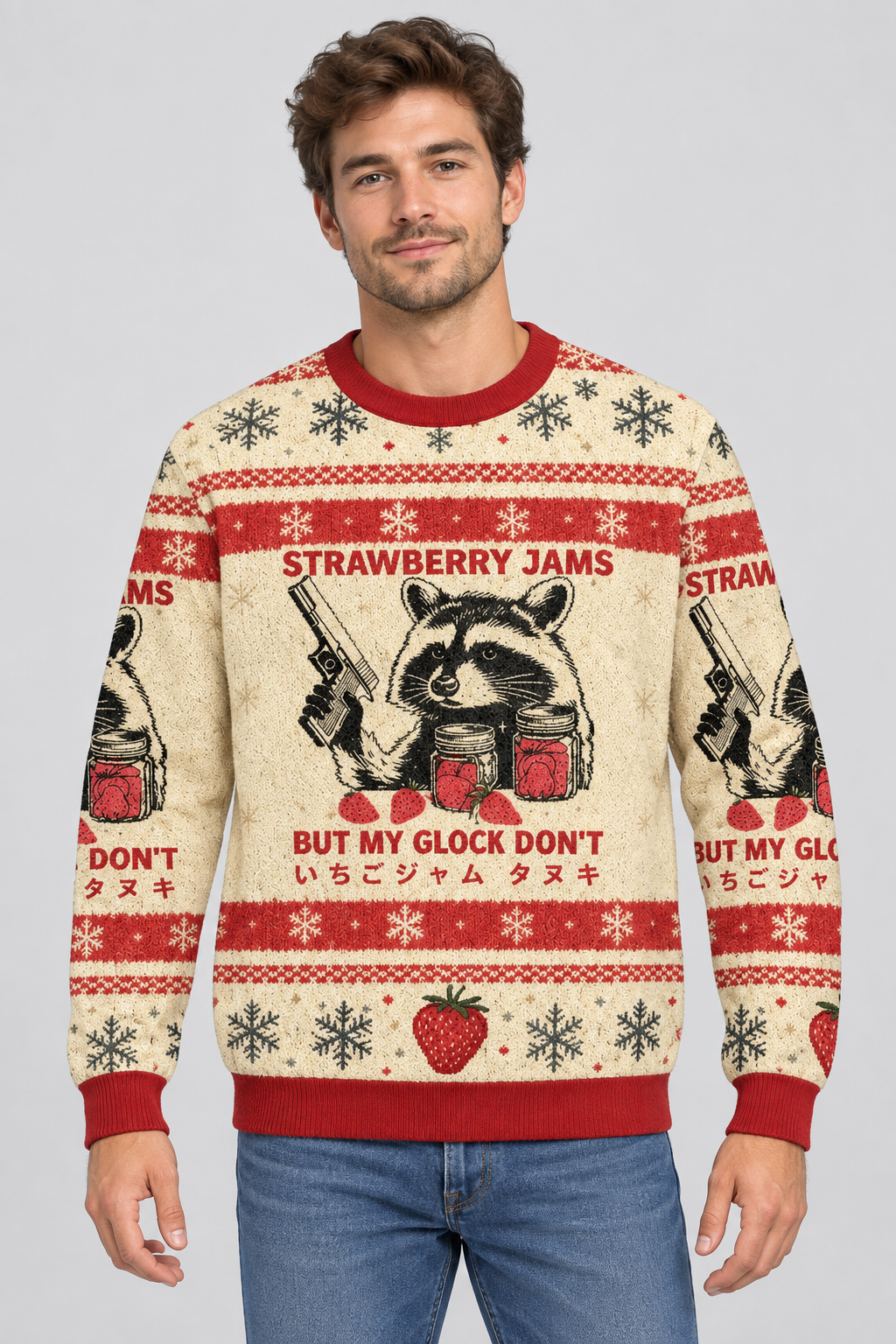 Male model wearing the sweater