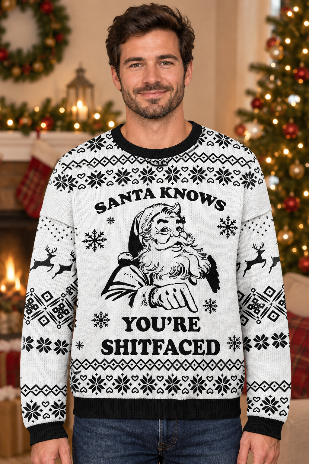 Male model wearing the sweater