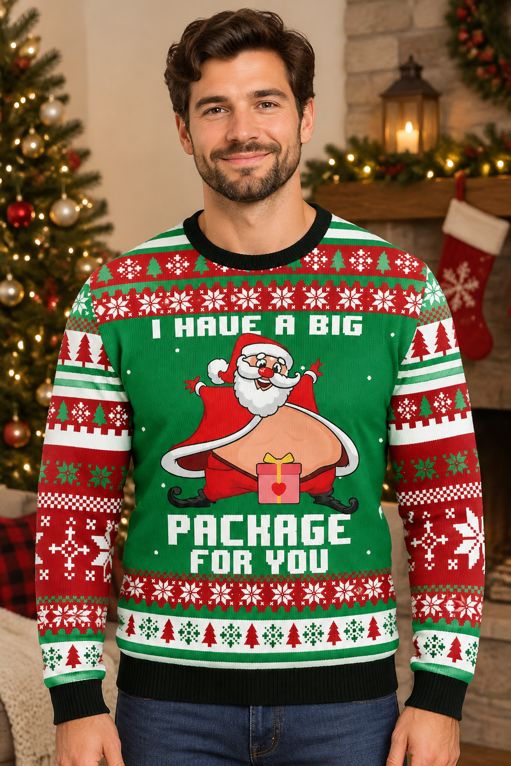Male model wearing the sweater