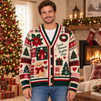 Male model wearing the Sweet Moments Christmas cardigan