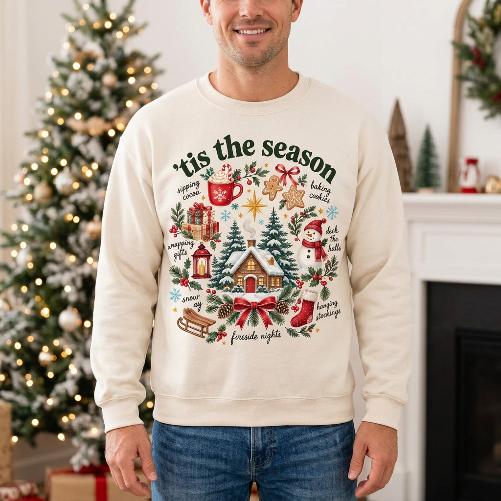 Male model wearing the Tis the Season sweatshirt